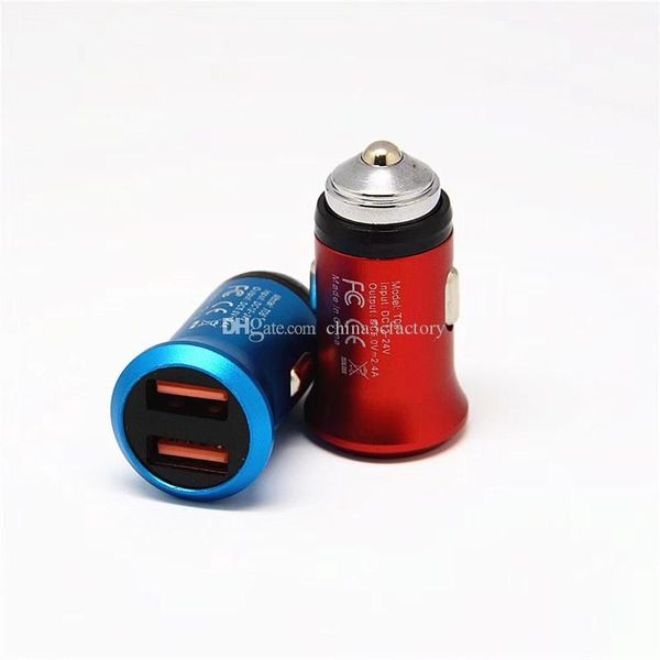 

safety hammer mini usb car charger 5v-2.1a dual usb aluminum alloy universal charger for iphone 7 6s samsung s8 s7