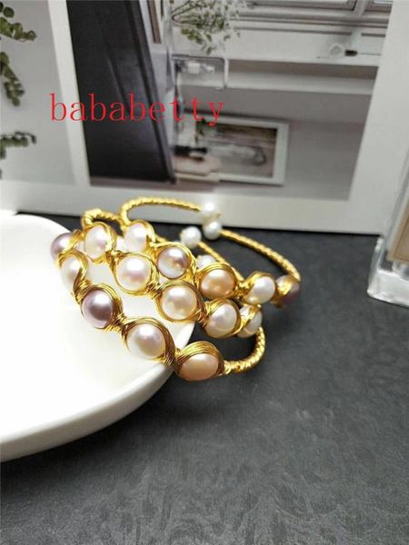 

beautiful new fashion simple natural freshwater handmade weave white multicolor 9-10mm pearl bracelet, Black