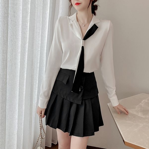

2020 pleated pleated skirt autumn new shirt + hundred wrinkle skirt two-piece suit for women fddwa, Gray
