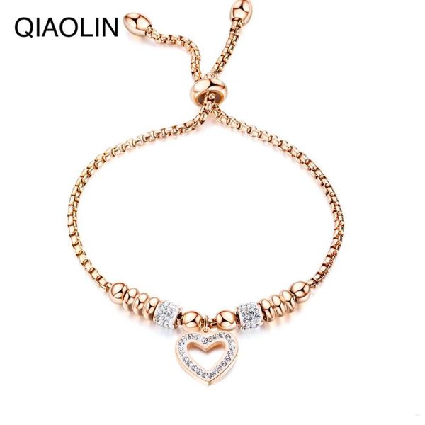 

link, chain titanium stainless steel mosaic crytal heart charm bracelets for girls rose gold adjustable bracelet delicate jewelry, Black