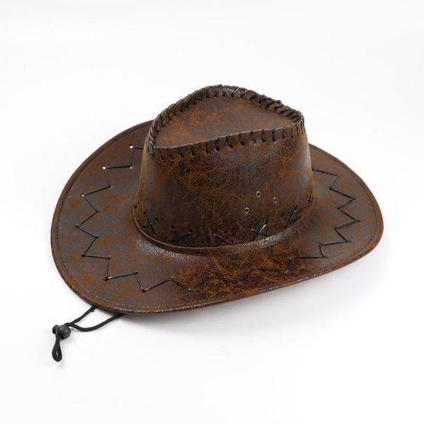 

cloches cowboy hat with visor imitation leather get old retro shade caps summer and spring outdoor man, Blue;gray