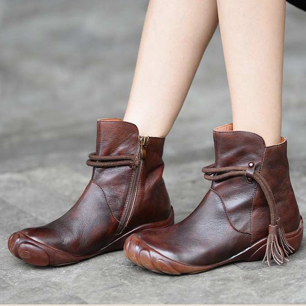 

boots xiangban women winter retro leather ankle women's shoes velvet cotton size 41 42 black coffee