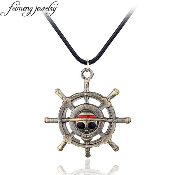 

feimeng jewelry anime one piece necklace pirate luffy rudder skeleton logo pendant necklace for women men fashion accessories, Silver