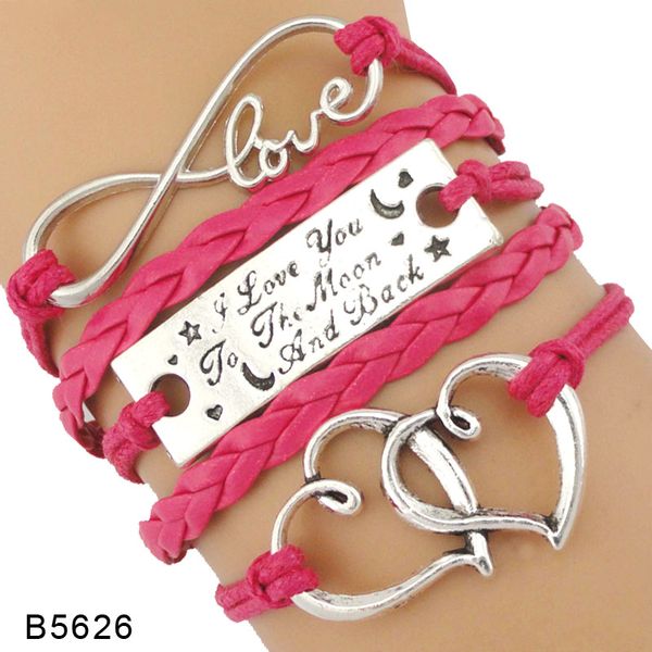 

charm bracelets handmade gift for her i love you to the moon and back double heart leather wrap women, Golden;silver