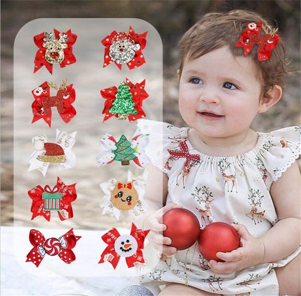 

christmas tree bow hairpin kids santa hairpin princess big bow hair clip bowknot hair pins bobby pin barrette party headwear hair rope d9906, Slivery;white