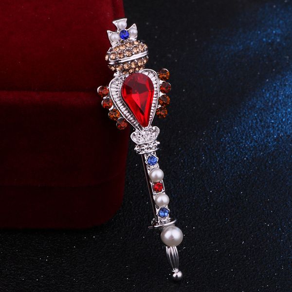 

pins, brooches fashion retro crown cross red rhinestone pins and little magic wand lapel pin brooch shirt men clothing accessories, Gray