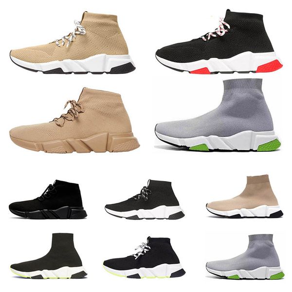 

women men casual shoes sock lace up vintage glitter clear sole triple beige white red trainers runners platform flat sports sneakers, Black