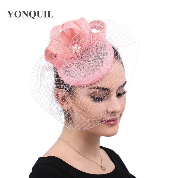 

pink mesh bride headpiece formal wedding ladies fedora cap fascinator hair accessories nice net wedding hair accessories pin, Blue;gray