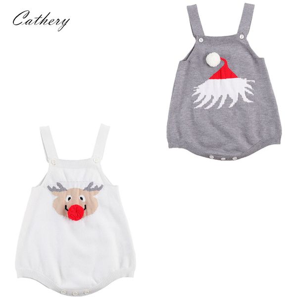 

cathery newborn baby girl boy christmas knit sweater romper 3d nose deer strap sleeveless bodysuit xmas jumpsuit outfit, Blue
