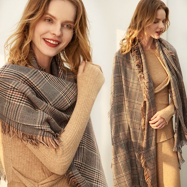 

женщины зимний plaid шарф для шерсти шали и палантины для дам foulard femme теплый кашемира echarpe 100% pure wool scarve, Blue;gray