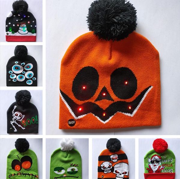 

led cartoon caps hat winter party light up beanies night flash luminous cap christmas halloween pumkin skull devils gorros pom hats b82103, Yellow