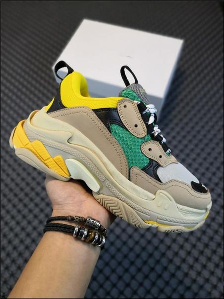

paris triple-s casual shoes 6-layer combination sole platform sneakers triple black white neon yellow men women height increase dad trainers