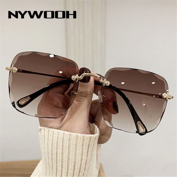 

sunglasses nywooh rimless square women oversized gradient sun glasses female metal frame flamless eyeglasses shades eyewear, White;black