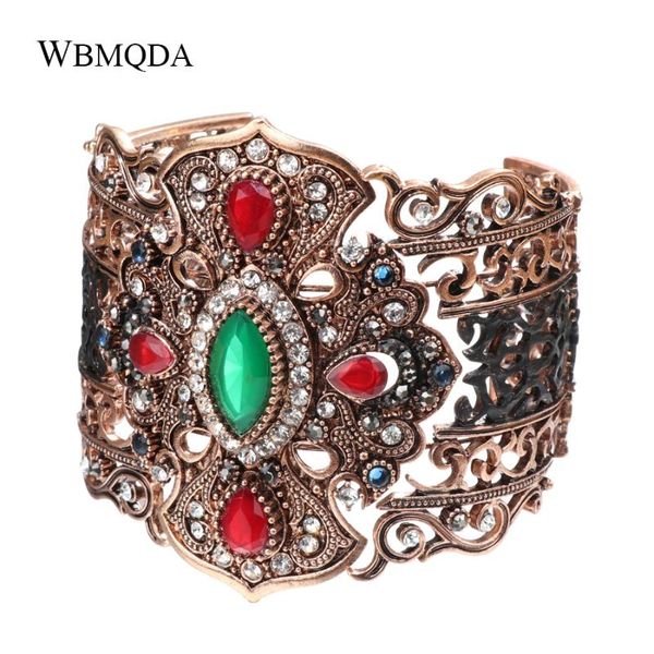 

wbmqda vintage big wide adjustable cuff bracelets bangles turkish statement wedding bridal jewelry gifts for women ing, Black