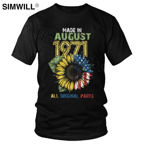

made in august 1971 t shirt for men pure cotton urban t-shirt short sleeve 49th birthday gift all original parts tee clothing