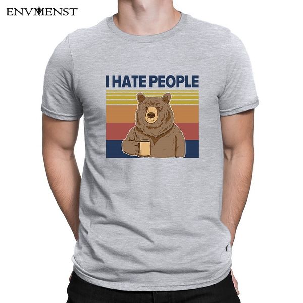 

env men t shirt 2020 summer i hate people funny shirt bear drinking tea vintage men's t-shirt cotton tee casual short sleeve