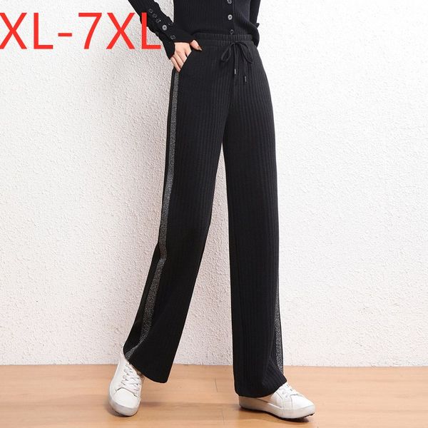 

new ladies autumn winter plus size long pants for women large loose casual black pocket straight belt trousers 4xl 5xl 6xl 7xl, Black;white