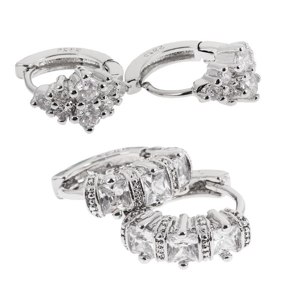 

2 pair womens cubic zirconia crystal silver plated hoop huggie earrings, Golden