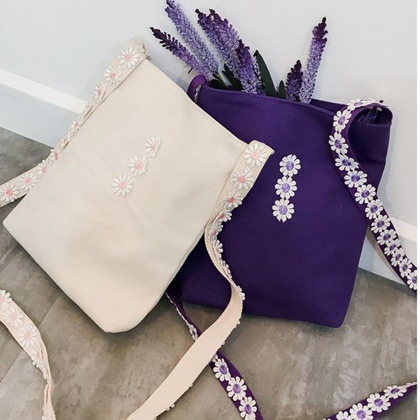 

summer new canvas female bag 2020 simple casual portable flower female messenger bag small fresh shoulder
