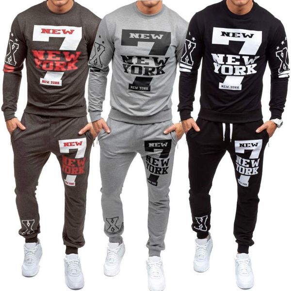 

men's autumn winter printed sweatshirt pants sets sports suit tracksuit trainingspak mannelijke sportkleding fitness jogging, Black;blue