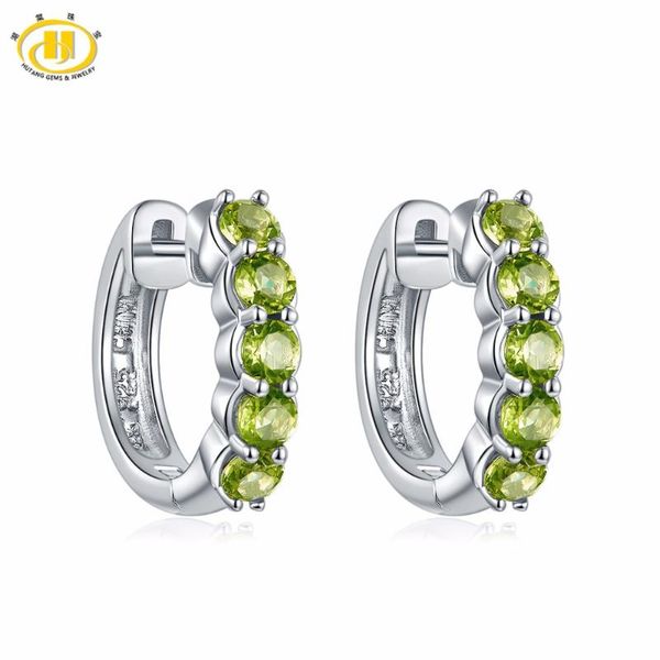 

hoop & huggie hutang natural gemstone earrings 1.2ct peridot made with 925 sterling silver fine elegant classic jewelry for women gift, Golden;silver