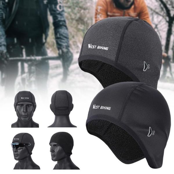 

cycling caps winter warm fleece hats thermal bicycle cap headwear gorra windproof running skiing bike caps, Black