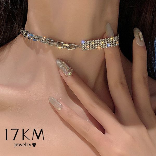 

17km punk asymmetric choker ожерелье кристалл для женщин прохладный серебряный цвет звено цепи choker ожерелья воротник партии ювелирных изд, Golden;silver