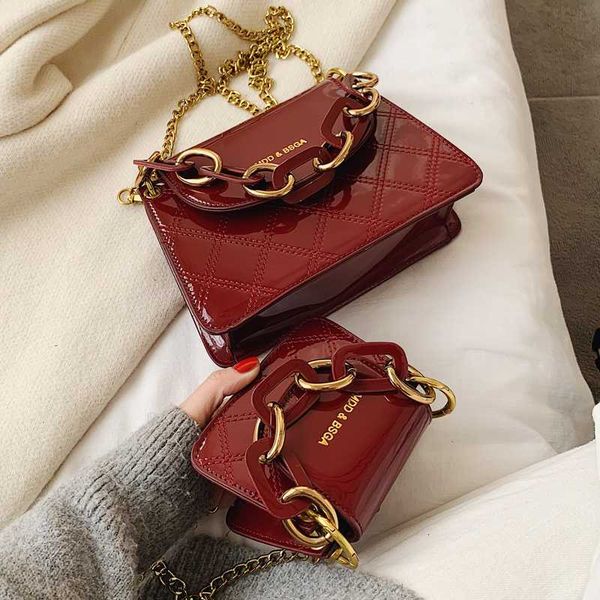 

мини площадь tote crossbody мешок 2020 мода патентной нового качества кожи женских сумок конструктора цепь плечо сумка