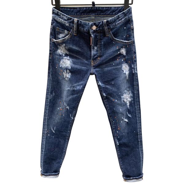 

italian design jeans strong wear hole patch paint spot hip hop slim fit elastic pants soft original single quality, Blue