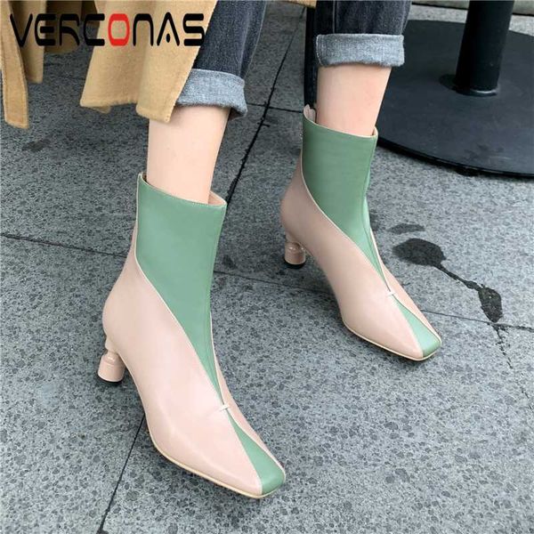 

verconas concise mixed colors new women ankle boots genuine leather 2020 autumn winter shoes woman back zipper high heels boots, Black