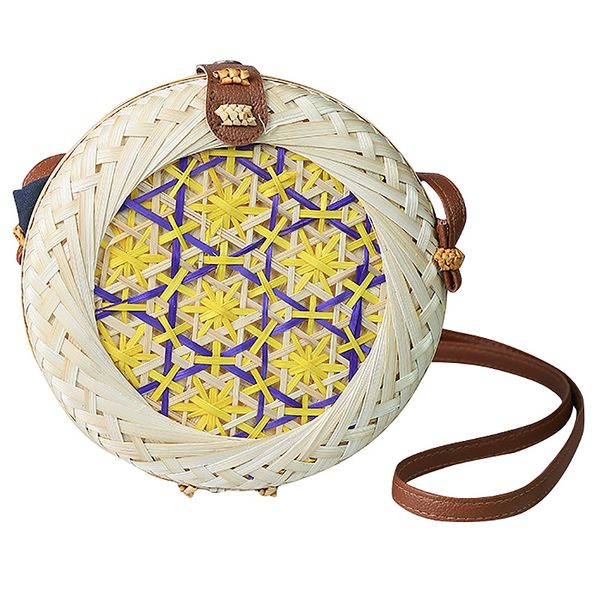 

new fashion women summer rattan bags round straw bags circle handwoven bali round retro rattan straw beach bag crossbody yello