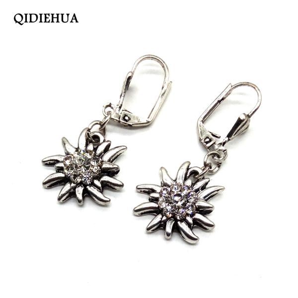 

fashion simple french hook drop earrings white rhinestone edelweiss earrings girl women party wedding oktoberfest gift jewelry, Silver