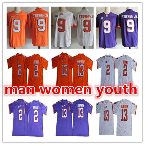 

пользовательские ncaa клемсон тигры # 2 келли брайант 9 travis etienne младший 13 хантер ренфроу 4 deshaun уотсон trevor lawrence трикотажны, Black