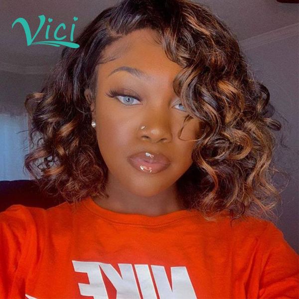 

lace wigs pixie cut wig human hair for black women 1b/30 highlight ombre colored short bob pre plucked with baby, Black;brown