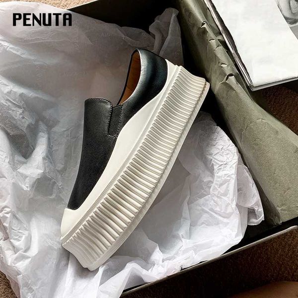 

2020 penuta женщин плоские туфли на платформе натуральная кожа высота увеличение обувь круглый toe дышащий мулы женщина casual f0020, Black
