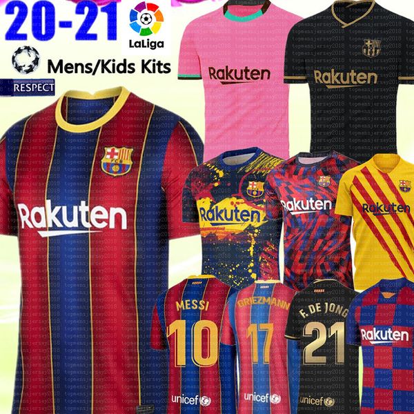 

20 21 fc barcelona soccer jersey messi griezmann f. de jong coutinho maillots de football shirt soccer jersey men kids kit camisa piquÃ©, Black;yellow