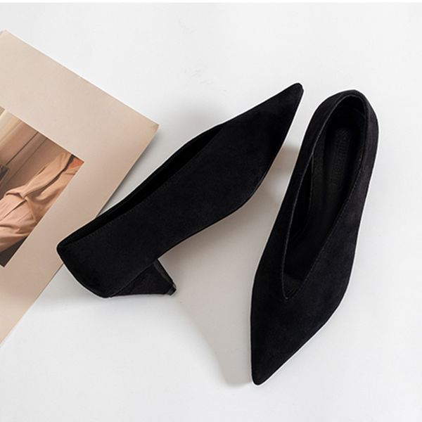 

2020 новая мода остроконечные туфли женщины середине пятки обувь новые высокие каблуки на высоких каблуках весной черная матовая кожа ladie, Black