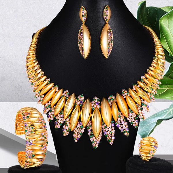 

godki dubai стиль благородный потрясающие браслет кольцо ожерелье мотаться серьги комплект ювелирных изделий для женщин люкс свадебные ювели, Silver