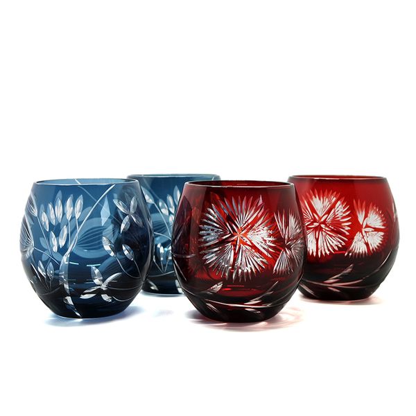 

hand cut japanese style multi-color cased glass tumbler drinking cup whiskey cup