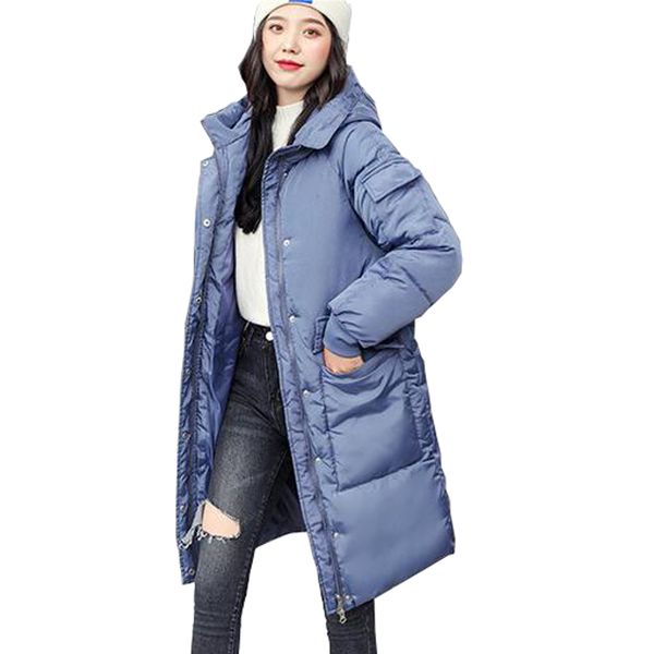 

medium long winter jacket new large size bread jacket knee over thickened large pocket coat down jacket winter woman, Black