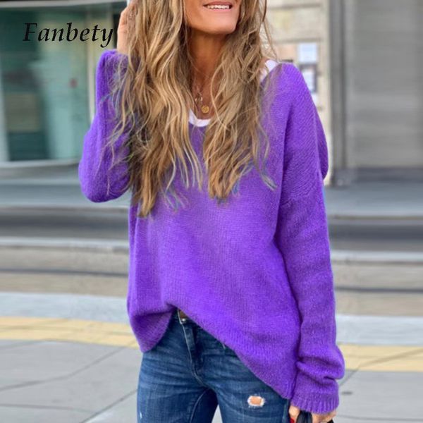 

autumn casual solid long sleeve knitted sweater loose plus size lady o neck pullover women's jumper streetwear pull femme, White;black