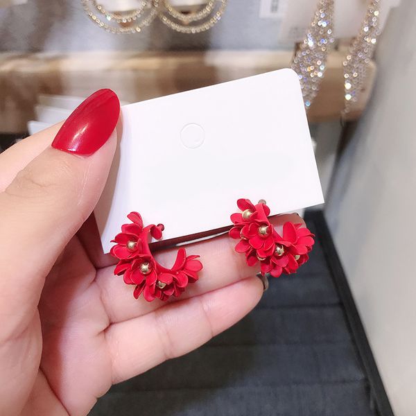 

aensoa fashion hoop earrings for women fabric flowers round drop earrings floral circle statement pendientes 2020, Golden;silver