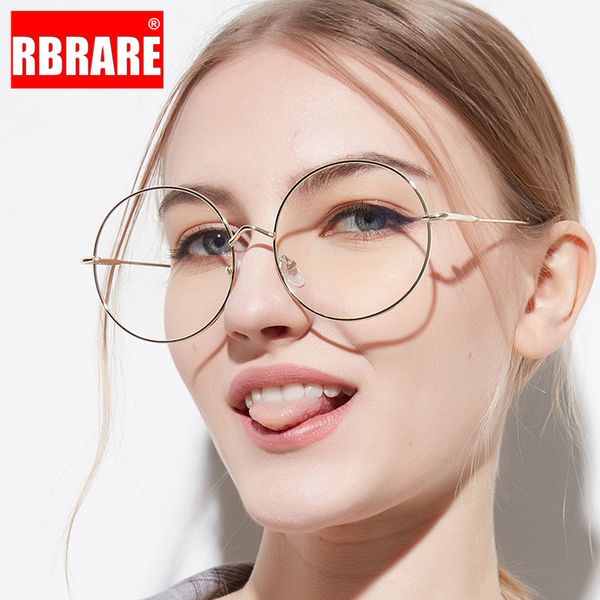 

sunglasses rbrare round oversized frame glasses women metal flat light transparent lens oculos prescription eyeglasses gafas, White;black