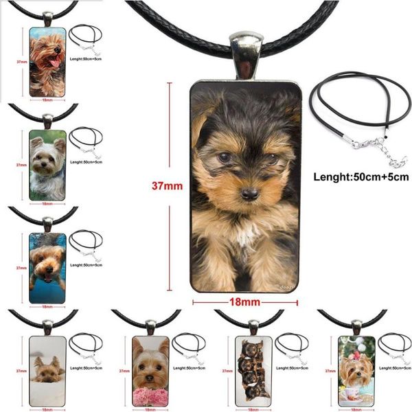 

yorkshire terrier dog pet puppy glass cabochon jewelry steel color with long pendant choker rectangle necklace for unisex, Silver