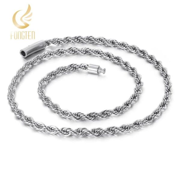 

chains 5/6mm steel twisted singapore rope chain necklace men, Silver