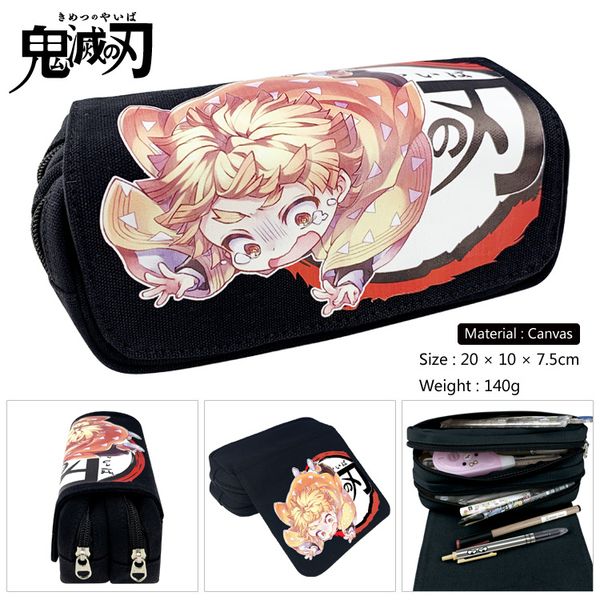

anime demon slayer: kimetsu no yaiba cosplay canvas pen pencil case zipper stationery box gift for children
