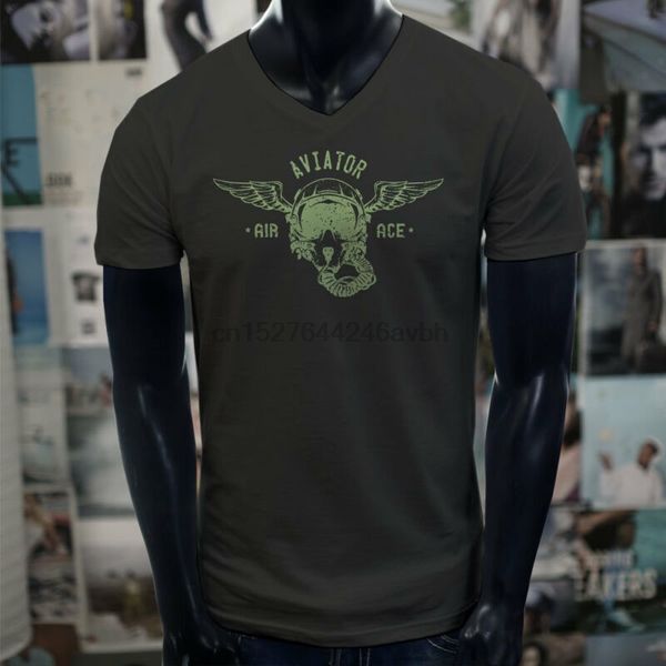 

aviator mask air force military special forces mens black v-neck t-shirt