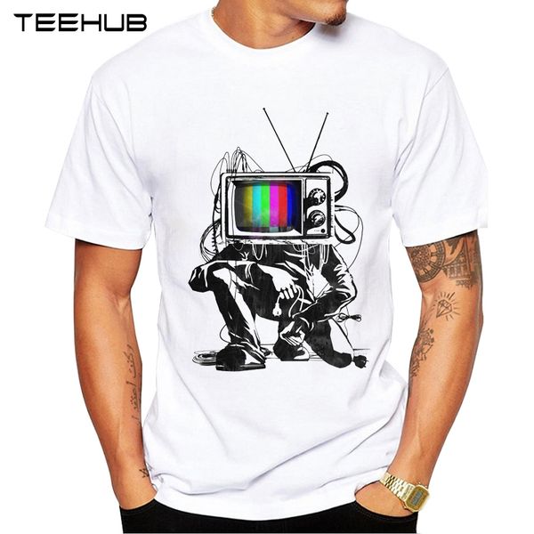 

new arrivals 2019 teehub cool design men's fashion retro tv colour test man printed t-shirt short sleeve o-neck hipster tee