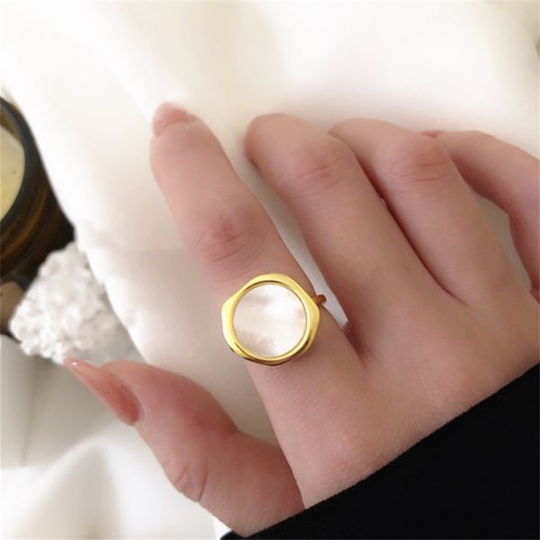 

cluster rings luxury geometric round shell finger for teens ladies 925 sterling silver irregular golden women's gift, Golden;silver