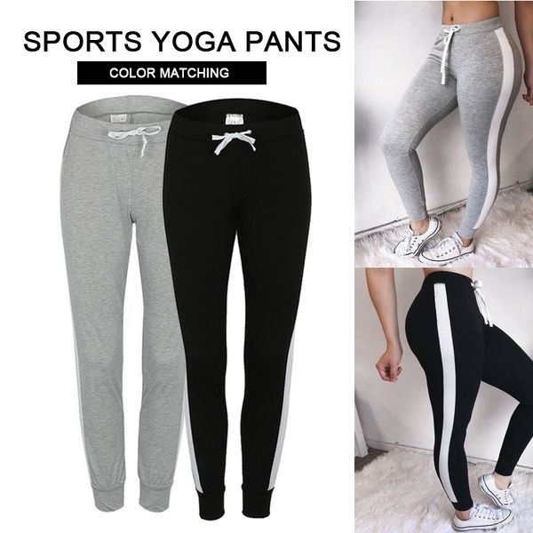 

trousers casual blended cotton high waist athletic pants yoga pants stretch gym sport, White;red